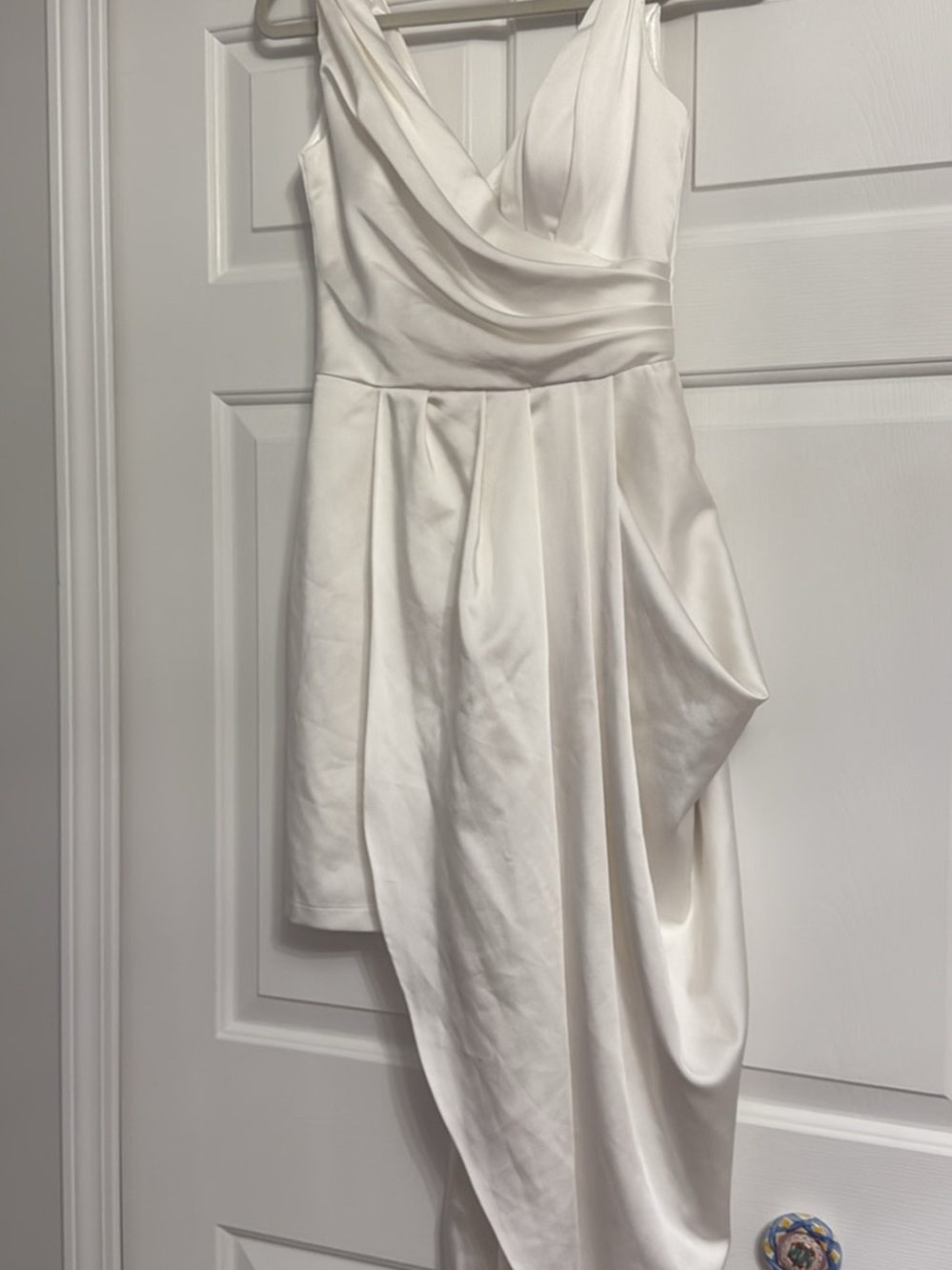 Custom Illios Cocktail Elegant White Draped Satin Dress - Worn Once